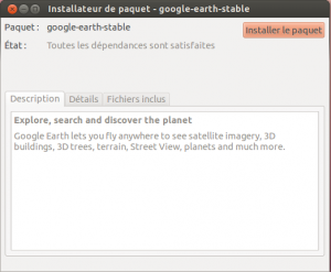 Gdebi sur le point d'installer le paquet Google-earth