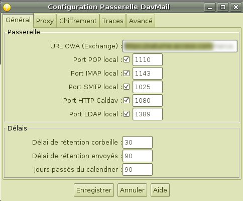 Configuration DavMail